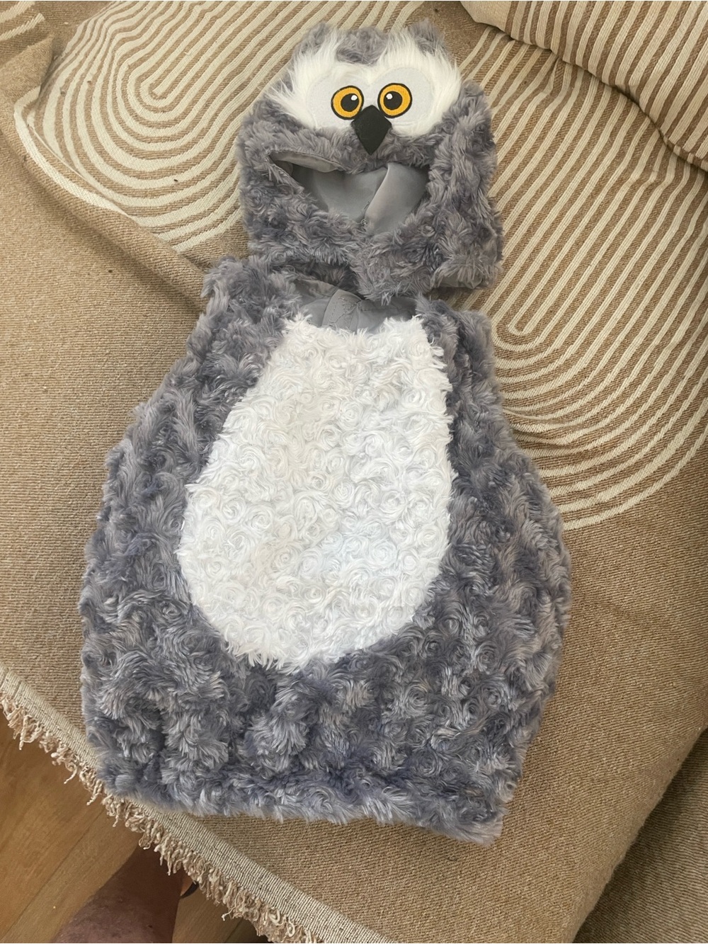 Grey and White Owl Hooded Kids Dress - Plush Pullover